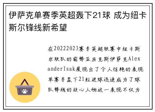 伊萨克单赛季英超轰下21球 成为纽卡斯尔锋线新希望